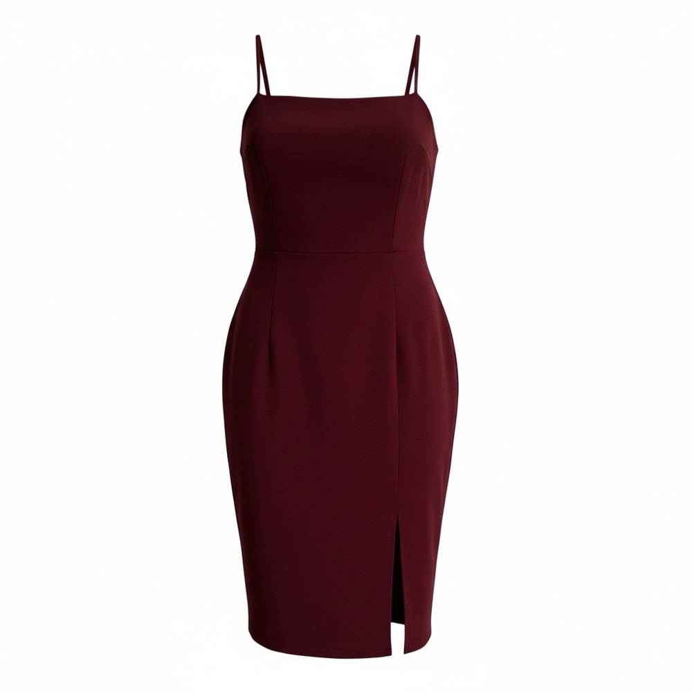 Express Burgundy Midi Dress with Spaghetti Straps